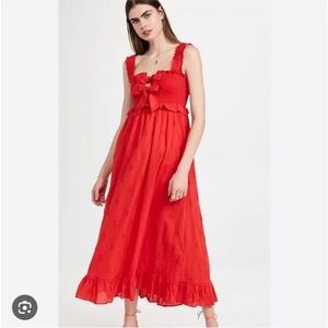 Chic Red Midi Dress with Bow Detail